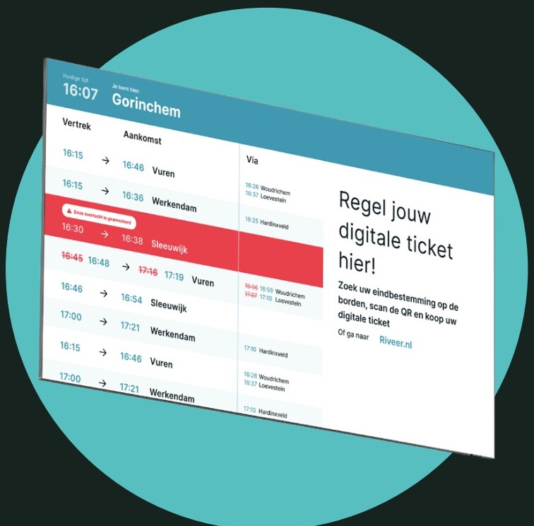 Digitaal kadebord met realtime dienstregeling vanaf Gorinchem
